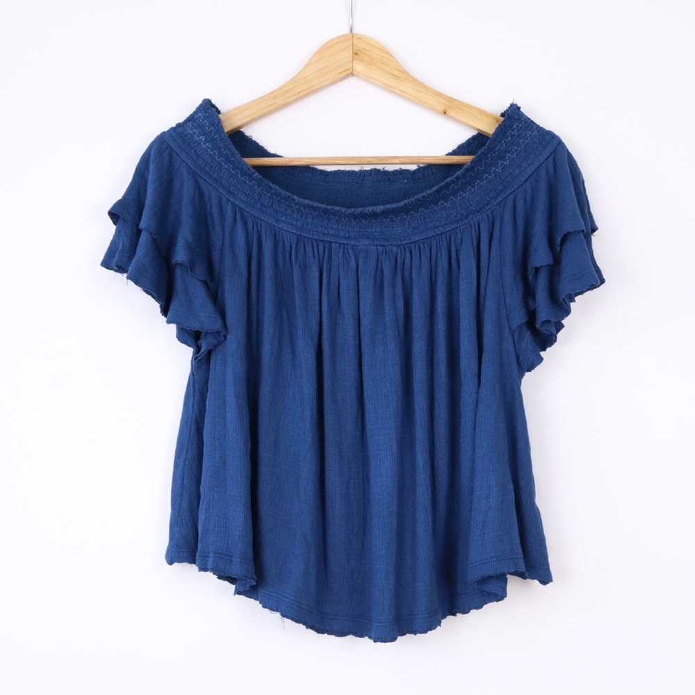 Free People Blue Ruffle Crop Top
